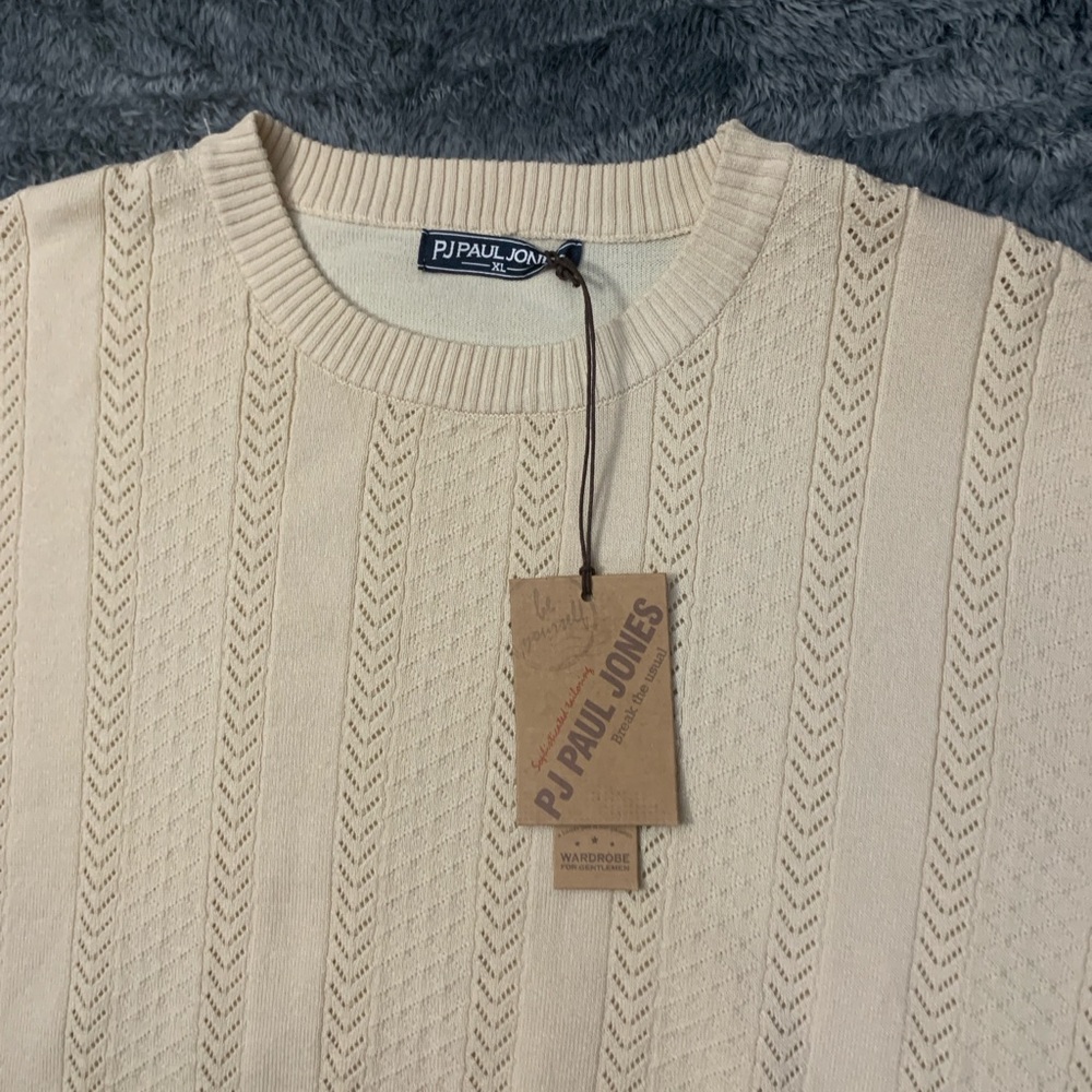 PJ Paul Jones men’s XL cream knit short sleeve sweater textured NEW